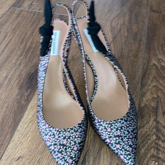 Tabitha Simmons sling back black floral pumps with bow size 8 new - Picture 2 of 7